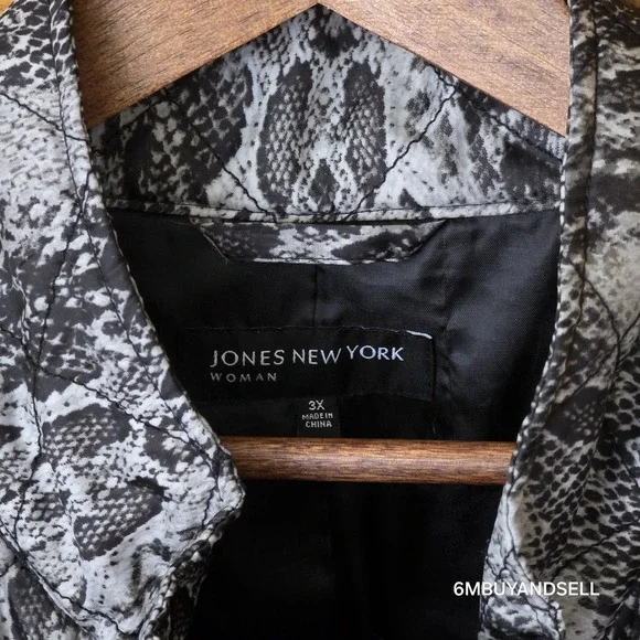 Jones New York Quilted Puffer Coat Womens 3X Snake Skin Zip‎ Winter - Picture 4 of 5